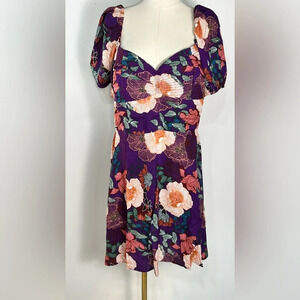 Band of Gypsies Purple Puff Sleeve Sweetheart Neck Mini Dress Size Large NWT